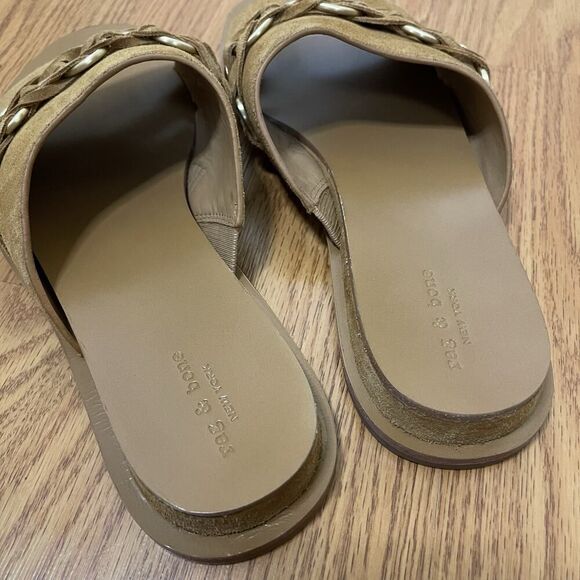 NWOB Rag & Bone Beau Suede cognac brown chain slip on sandals size 39 $328 - Picture 3 of 9